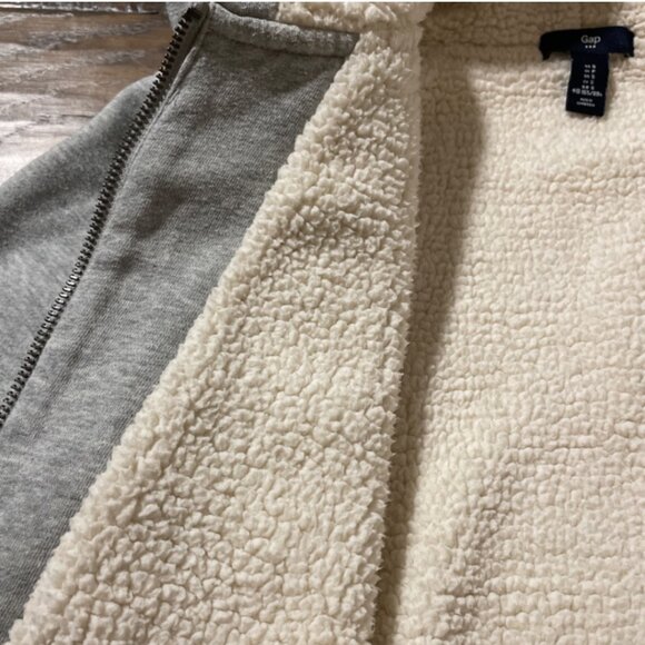 GAP Logo sherpa lined full zip hoodie grey size small - Picture 12 of 16